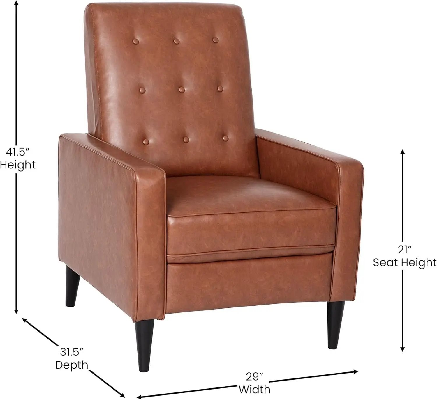Erza Cognac Brown Leathersoft Pushback Mid Century Modern Recliner Chair from PriceLows™