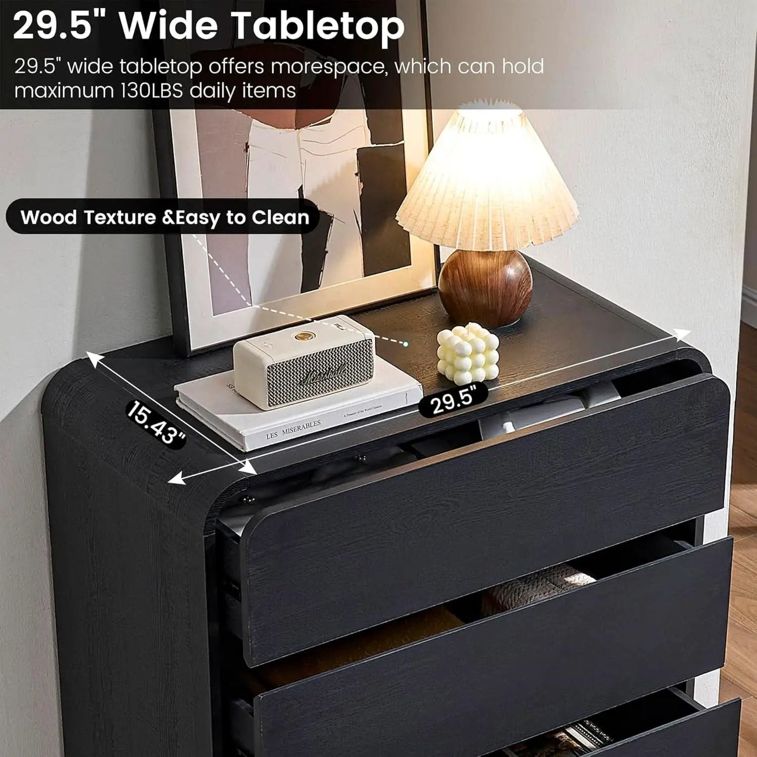 Black Hardwood Dresser With Curved Front Storage Panel from PriceLows™