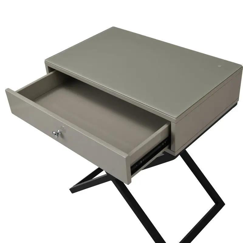 Koda End Side Table | Nightstand With Drawer | Cross Base | 26.5 Inch Height