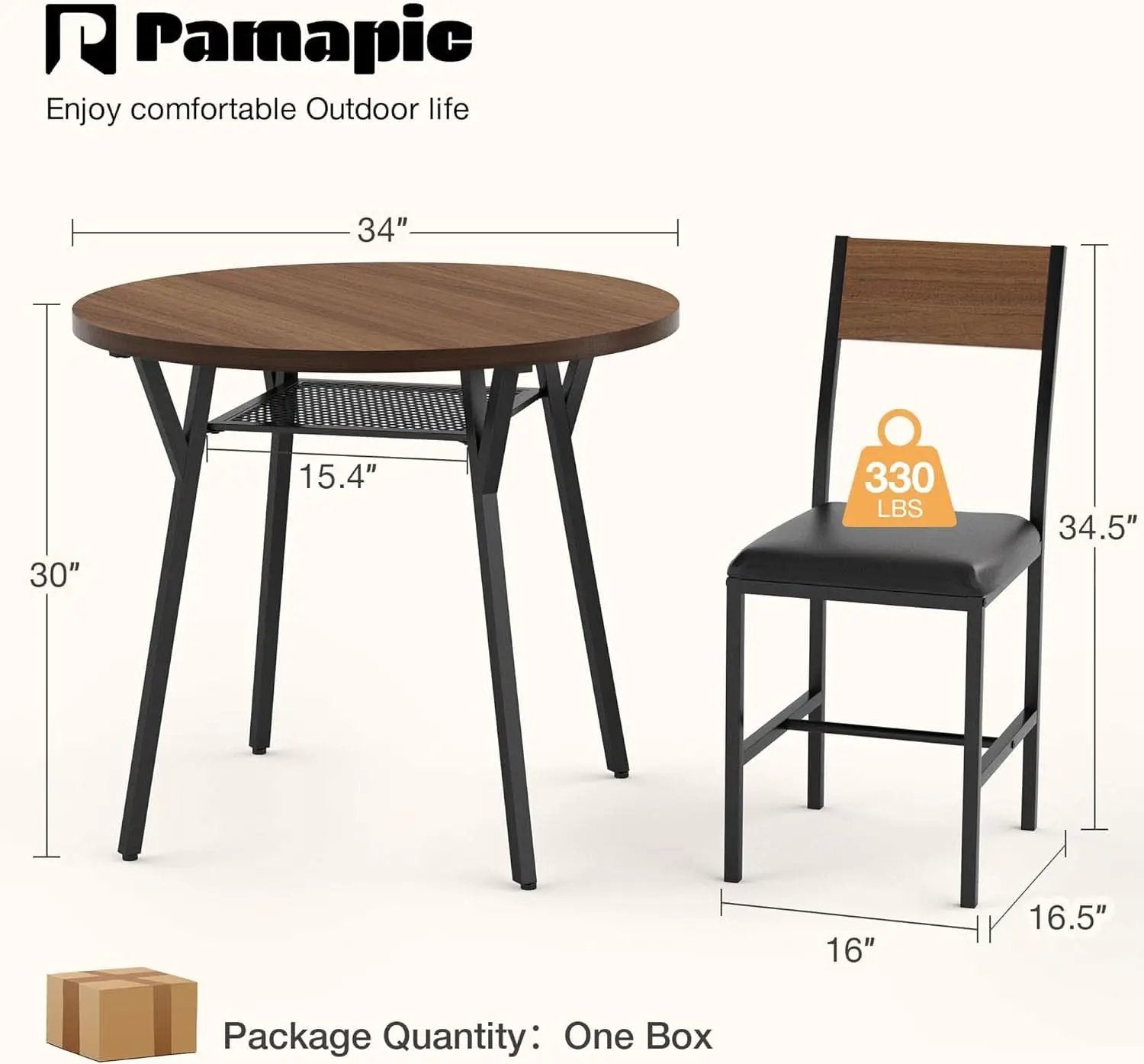 Round Dining Table Set For Four Walnut Wood Finish Metal from PriceLows™