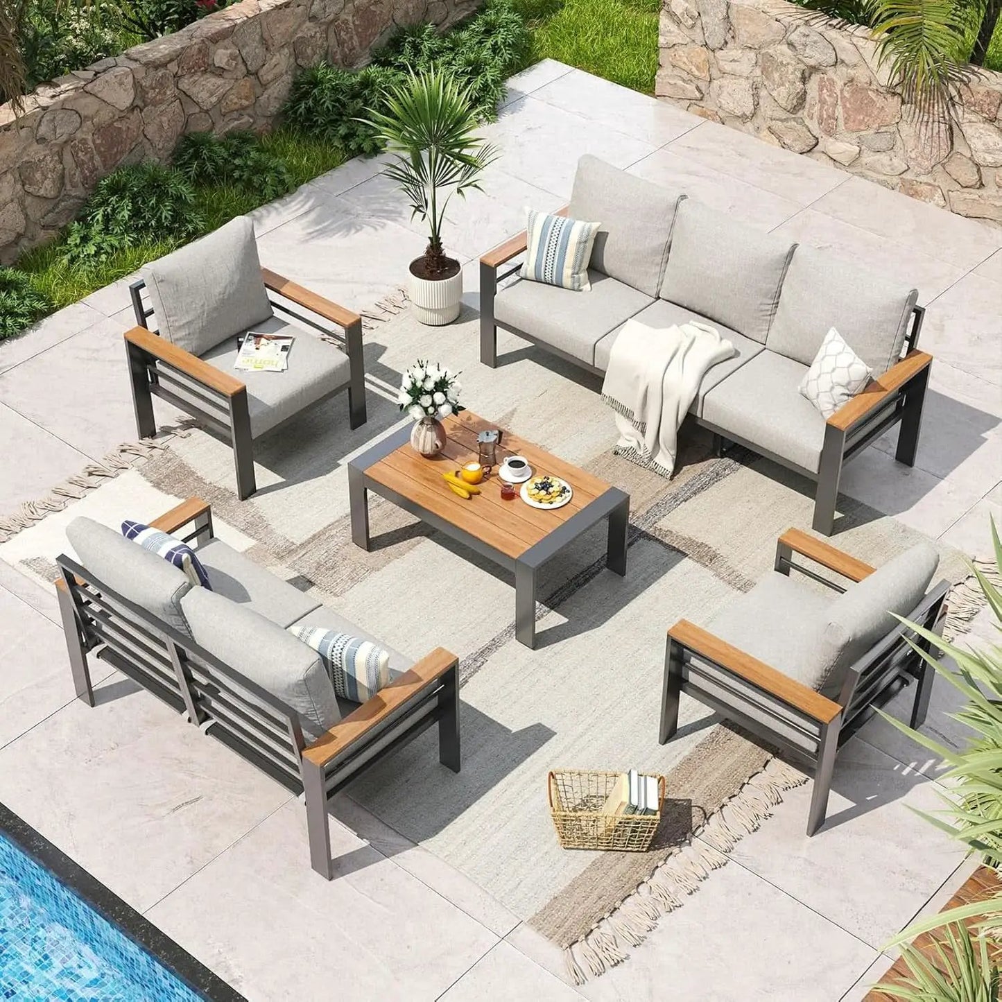 Oversized Aluminum Patio Furniture Set with Thick Cushions from PriceLows™