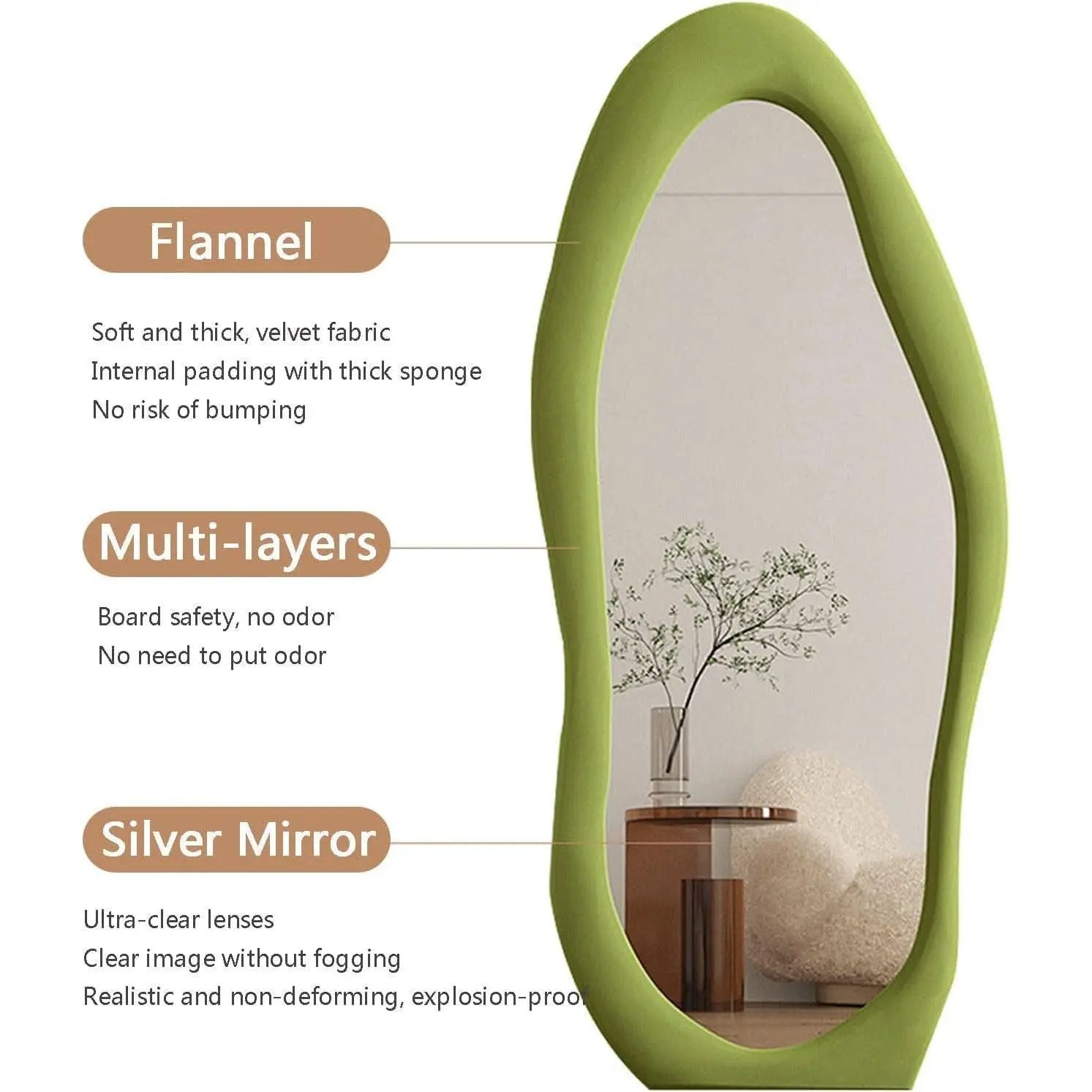 Blue Irregular Wavy Full Length Floor Mirror 63x24 Inch from PriceLows™