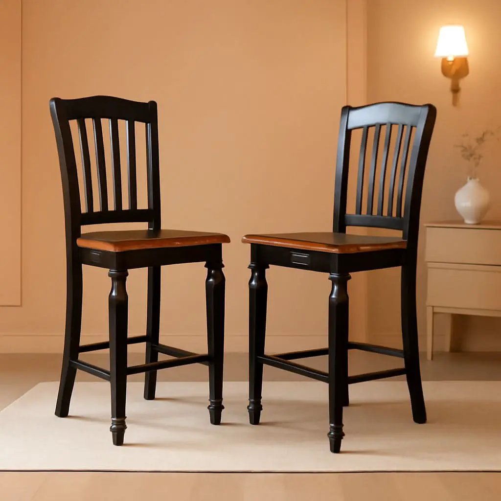 Chelsea Counter Height Bar Stools Set of 2 Slat Back Black Cherry from PriceLows™