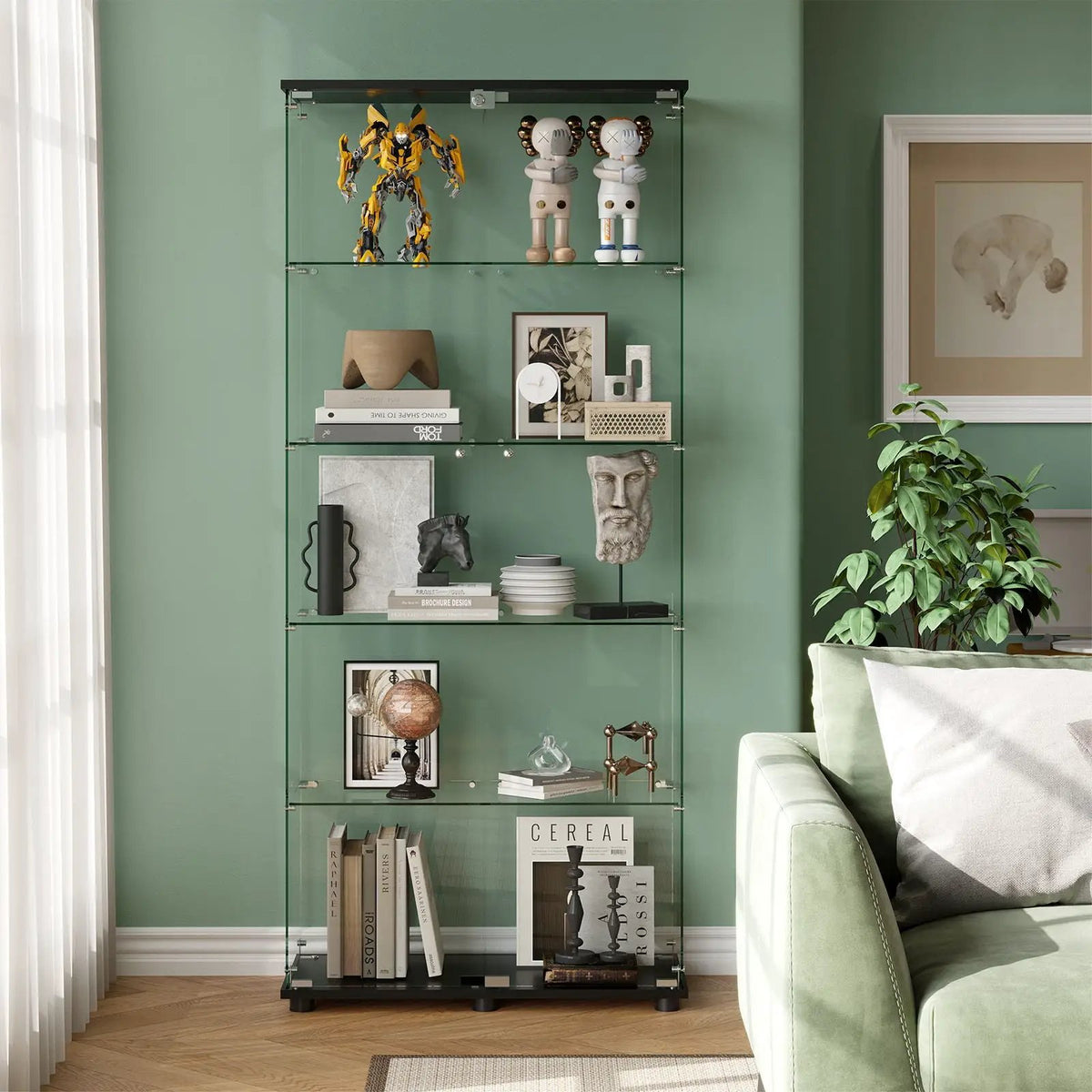 Display Cabinet With Lock | Double Doors | 5mm Tempered Glass Shelves | 50 Lb Shelf Capacity