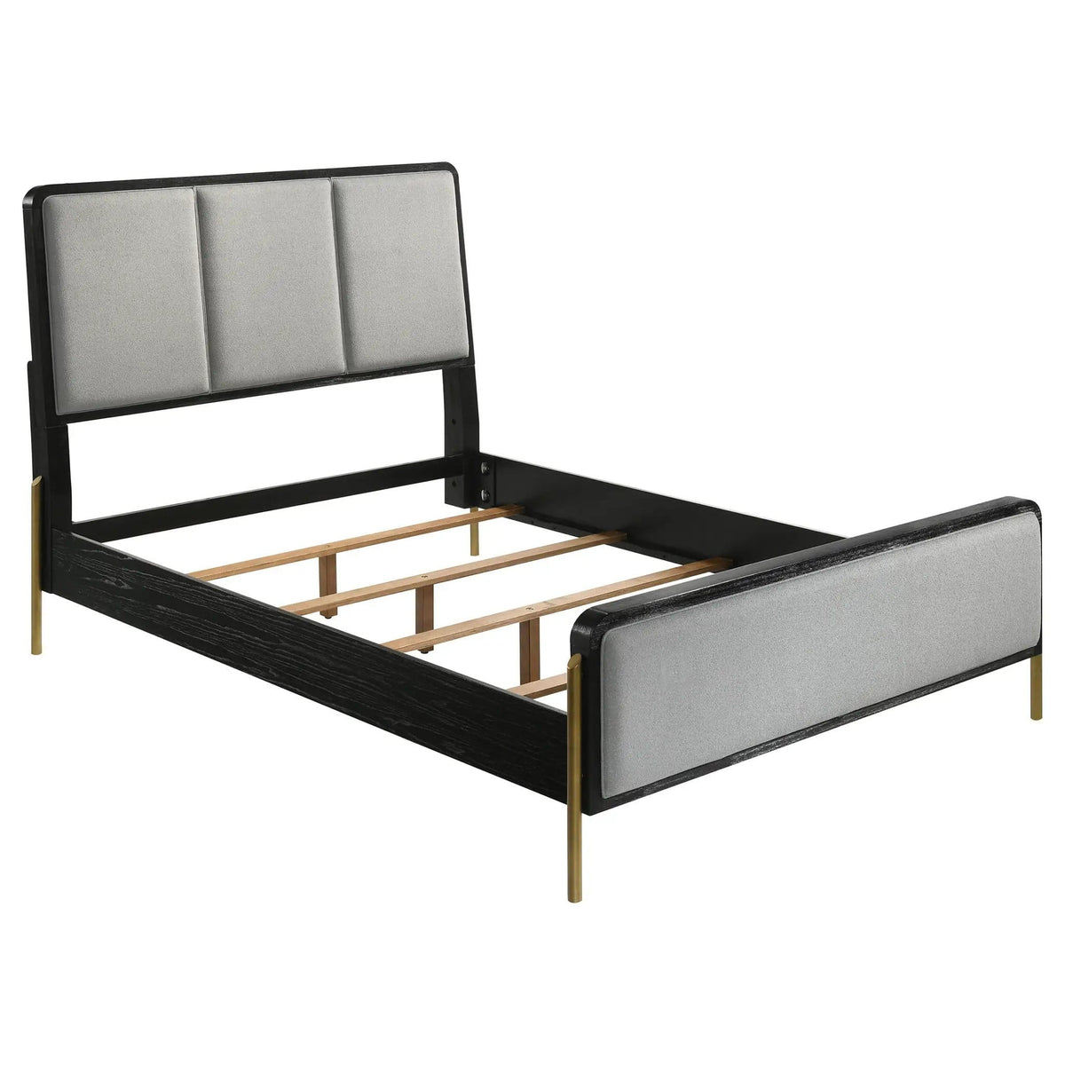 Arini Upholstered Queen Panel Bed Black and | 65.25 x 92.5 x 56.25 in | Fabric & Metal | Grey