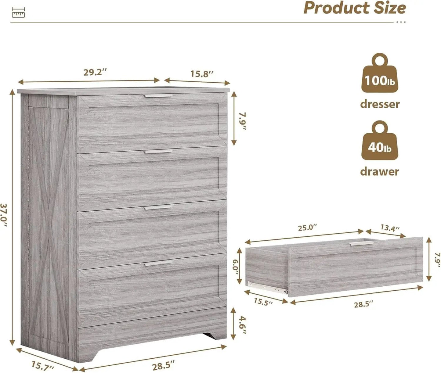 Washed Grey Farmhouse 4 Drawer Distinctive Dresser from PriceLows™