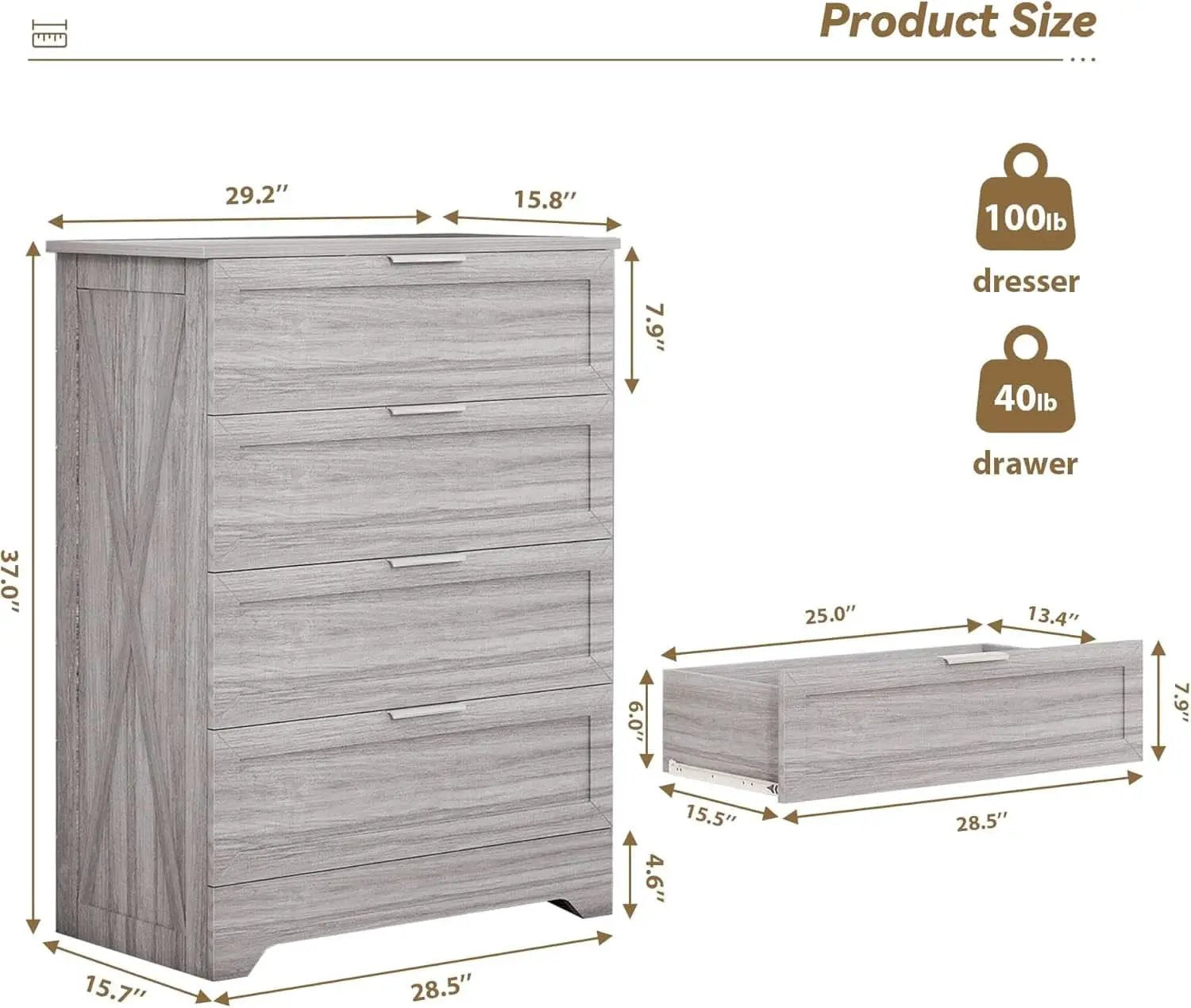 Washed Grey Farmhouse 4 Drawer Distinctive Dresser from PriceLows™