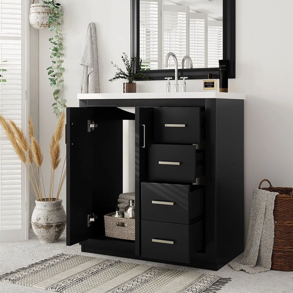 30 Inch Bathroom Vanity | Freestanding Set | 3 Drawers | Solid Wood Frame