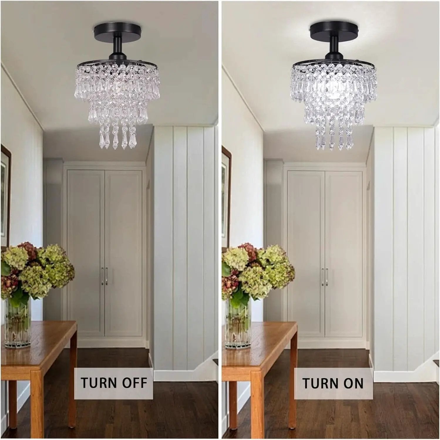 Small Black Crystal Chandelier Flush Mount With Raindrops from PriceLows™