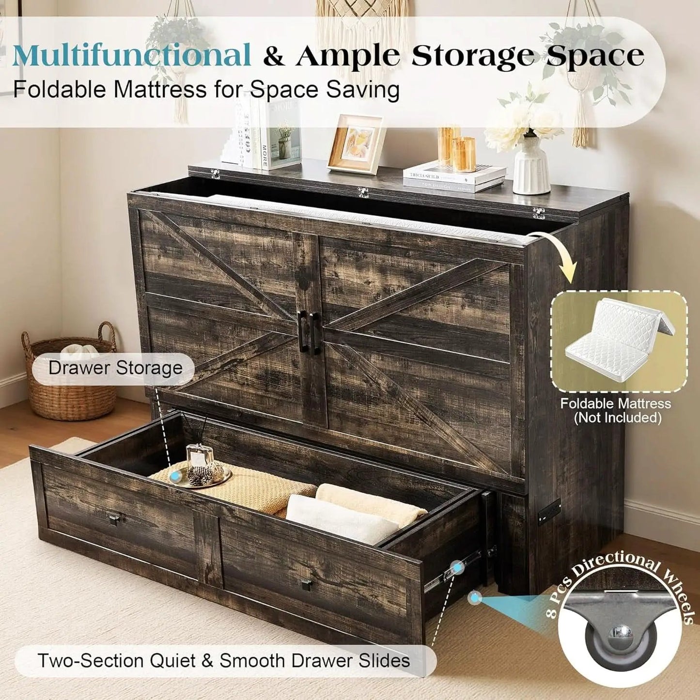 Queen Murphy Bed With Black Oak Finish And Storage from PriceLows™