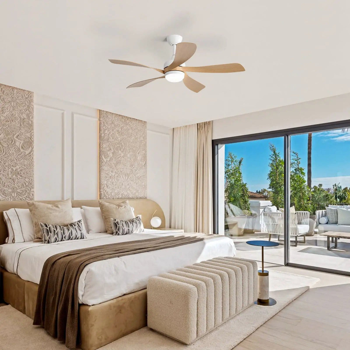 Ceiling Fan & DC Motor And Integrated Light | 3 Pieces | Wood | Home