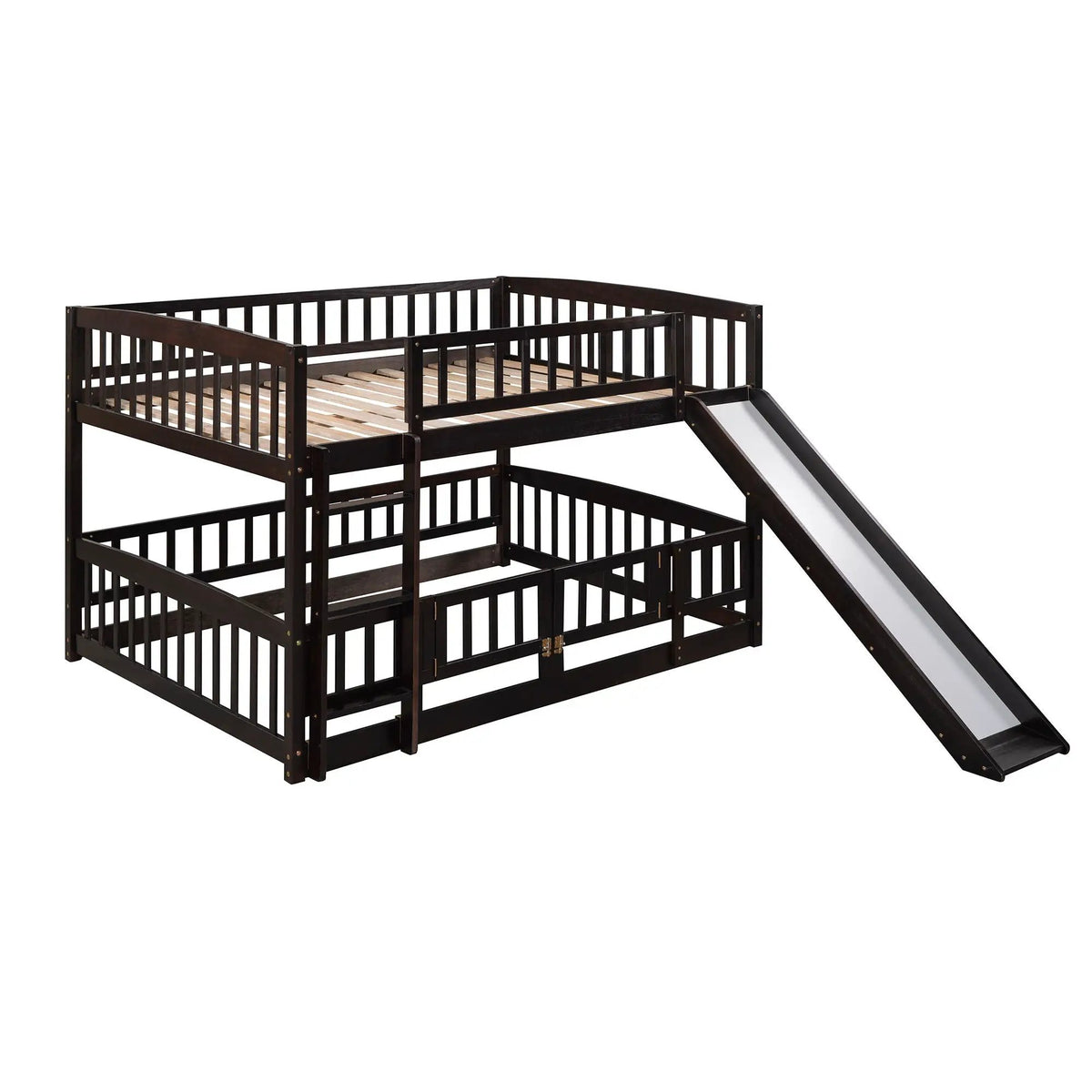 Low Bunk Bed With Slide | Fence And Ladder | Built-In Play Area | Kids Bedroom