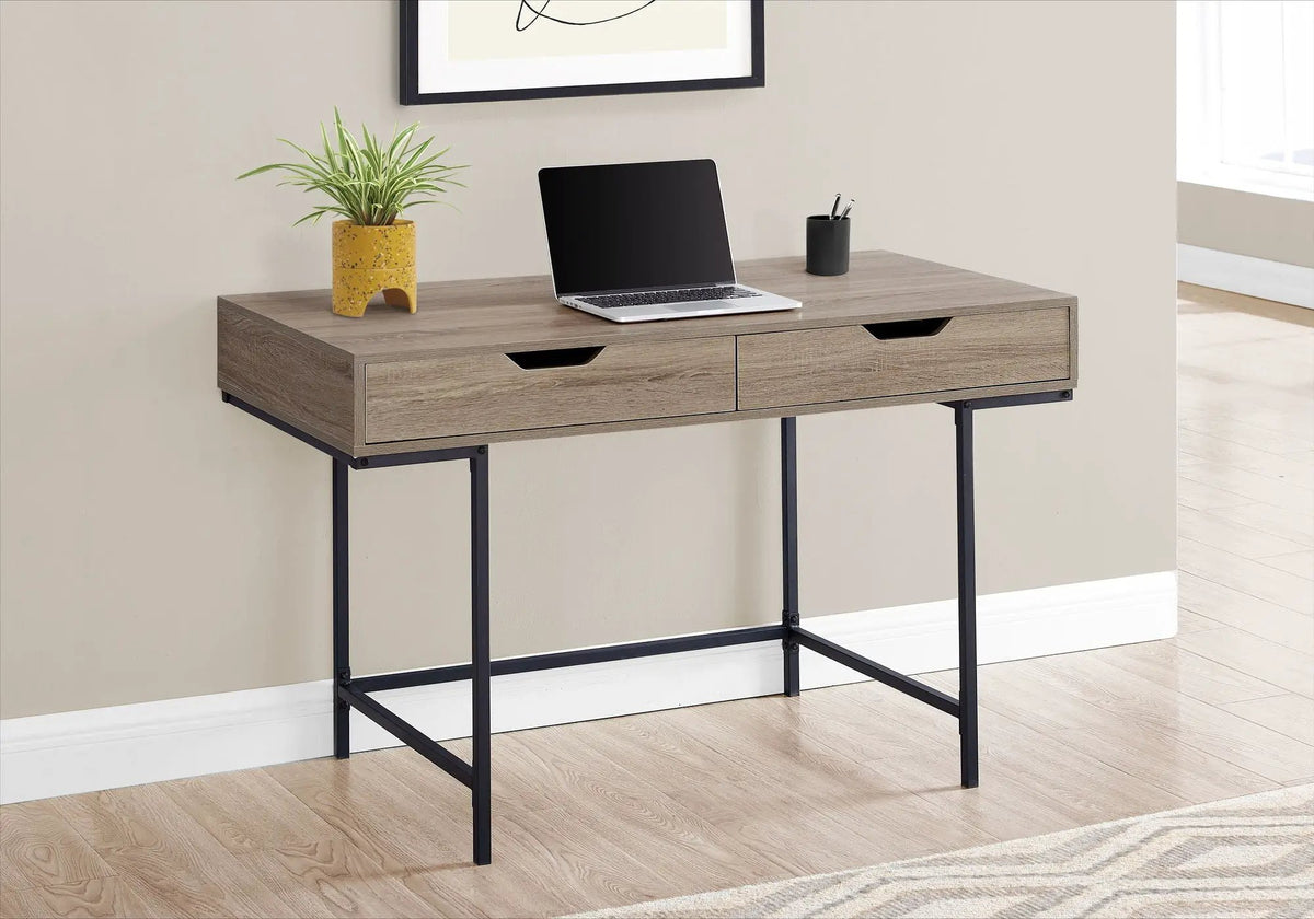 Stone-Look Computer Desk | Two Storage Drawers | Metal Base | 47.25 Inch Length