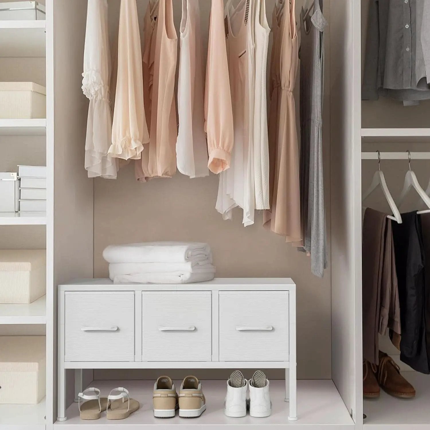 White Closet Storage Organizer With Fabric Drawers from PriceLows™