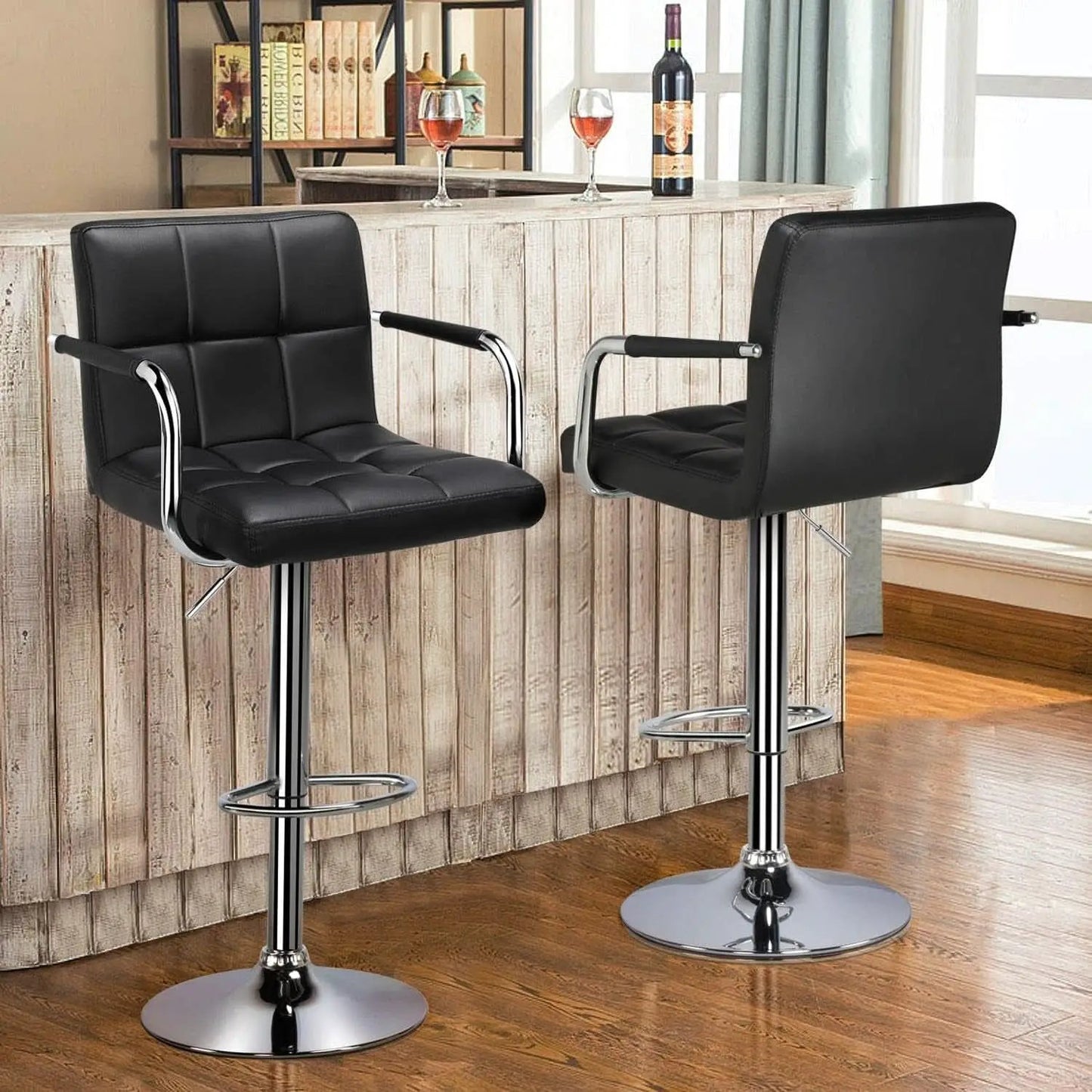 Bar Stools Set Of 2 Adjustable PU Leather Black Swivel from PriceLows™