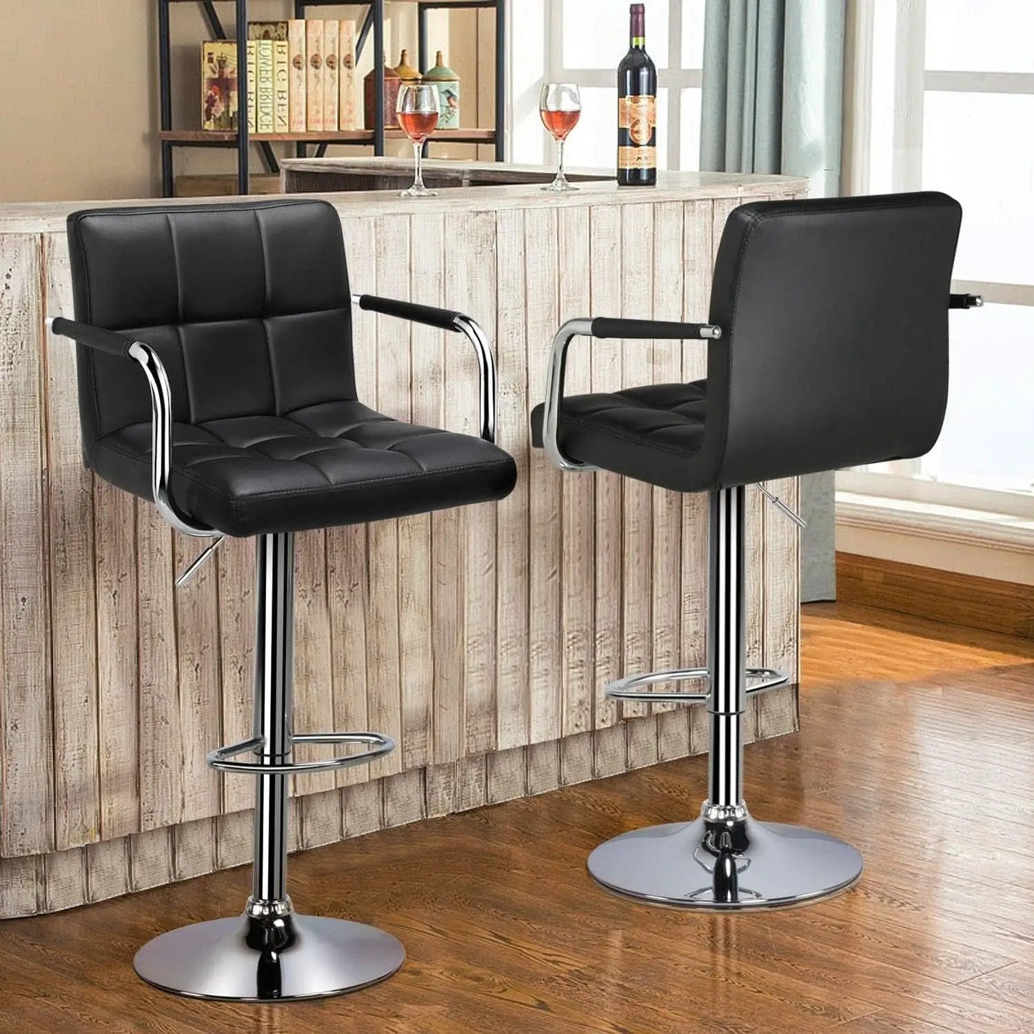 Bar Stools Set Of 2 Adjustable PU Leather Black Swivel from PriceLows™