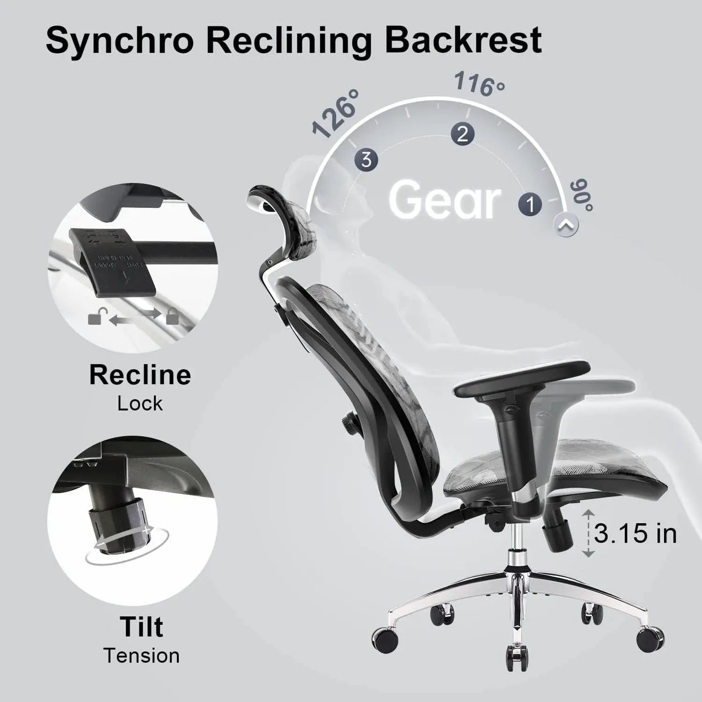 Grey Ergonomic Office Chair With Adjustable Headrest from PriceLows™