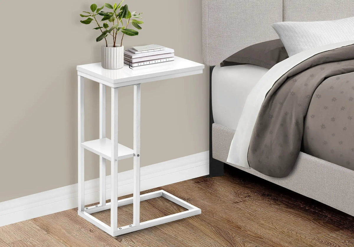 Marble Look C-Shaped Accent Table | Durable Metal Frame | Rectangular Tabletop | Portable Design