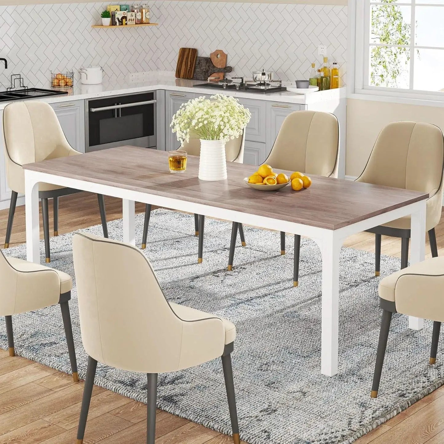 78 Inch Rustic Wood Dining Table Rectangular For Kitchen from PriceLows™