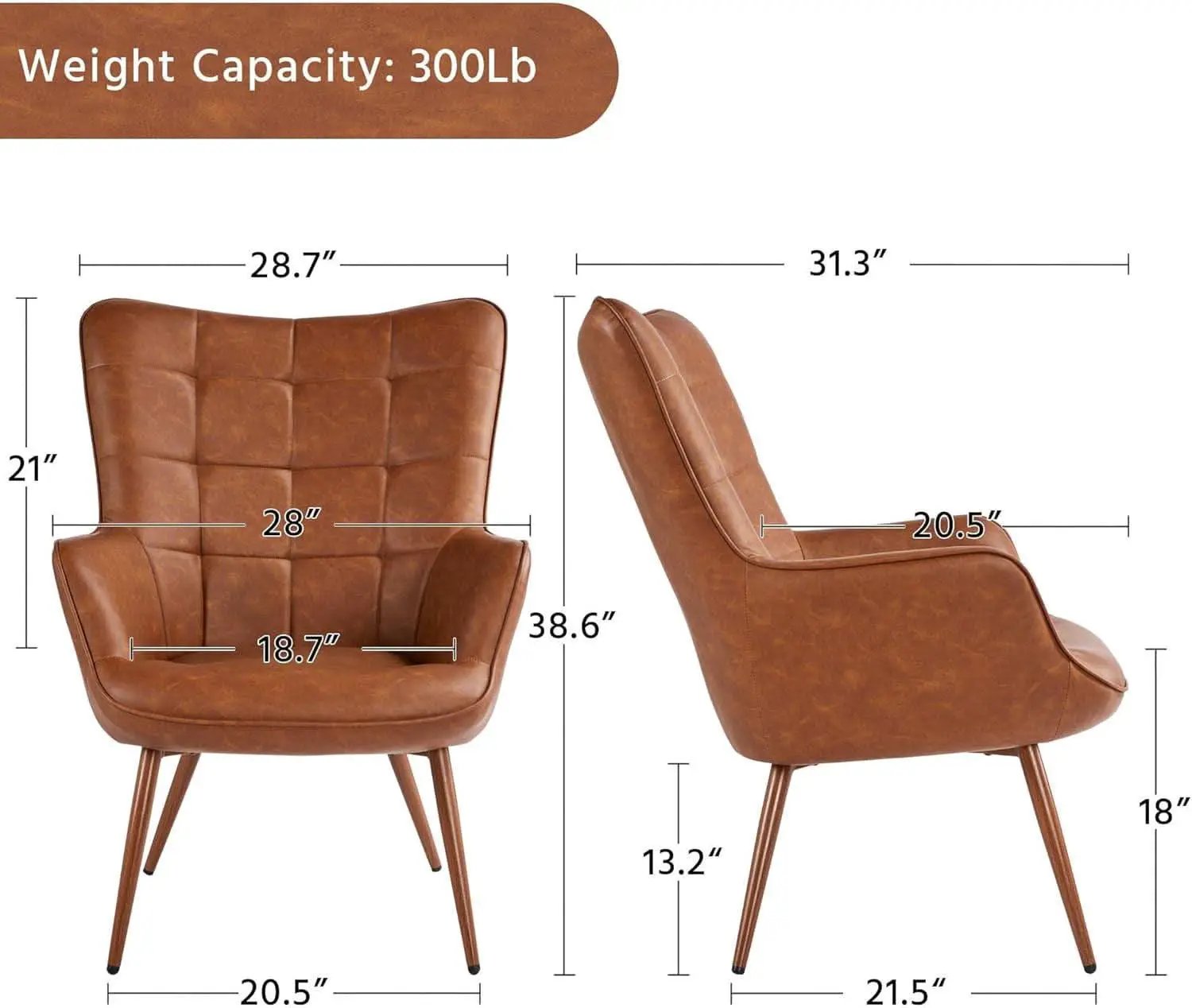 Leather Accent Chair Camel With Metal Legs Living Room from PriceLows™