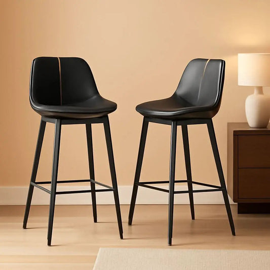 Bar Stools Set Of 2 Ink Black Synthetic Leather Bar Height Back Ergonomic from PriceLows™