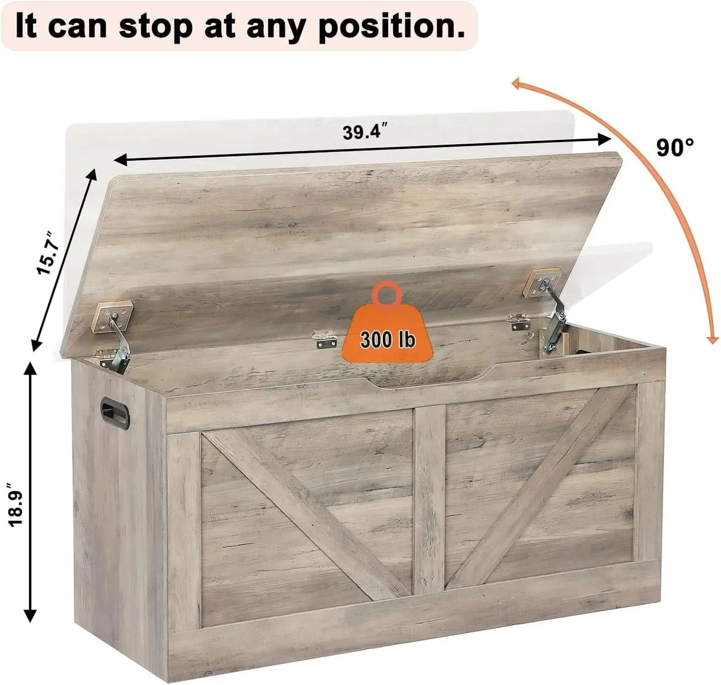 Grey Wooden Entryway Storage Bench Chest With Safety Hinges 39.4 Inch from PriceLows™