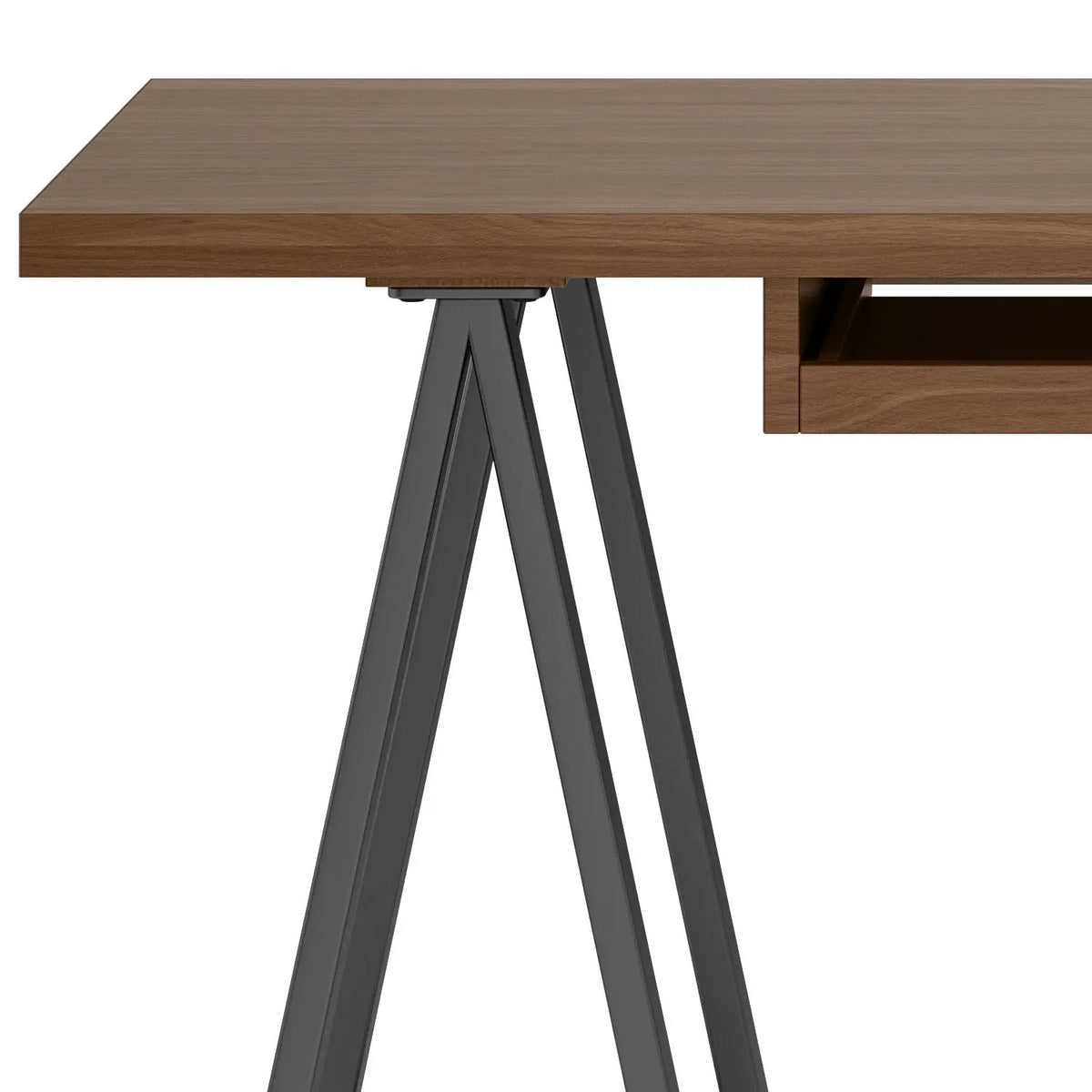 Sawhorse Handcrafted Solid Desk | Walnut Veneer And Solid Wood | Extra Thick Tabletop | 60 Inch Length