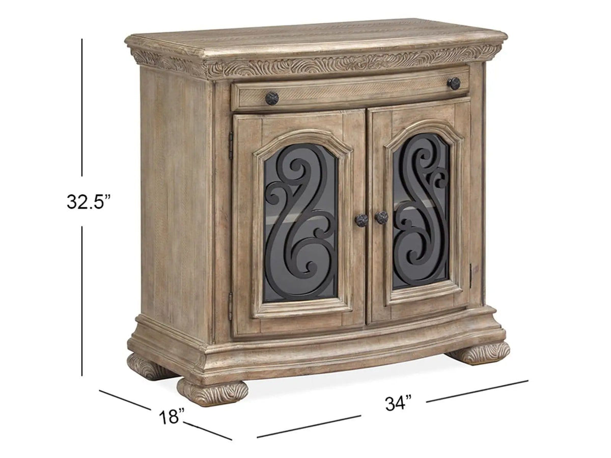 Marisol Bachelor Chest Nightstands w/ Charging Station | 18 x 34 x 32.5 in | Tempered Glass & Metal | Fawn