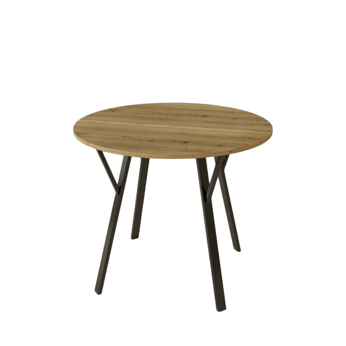 Round Dining Table | Rustic Brown MDF Top | Black Steel Legs | Seats 2-4