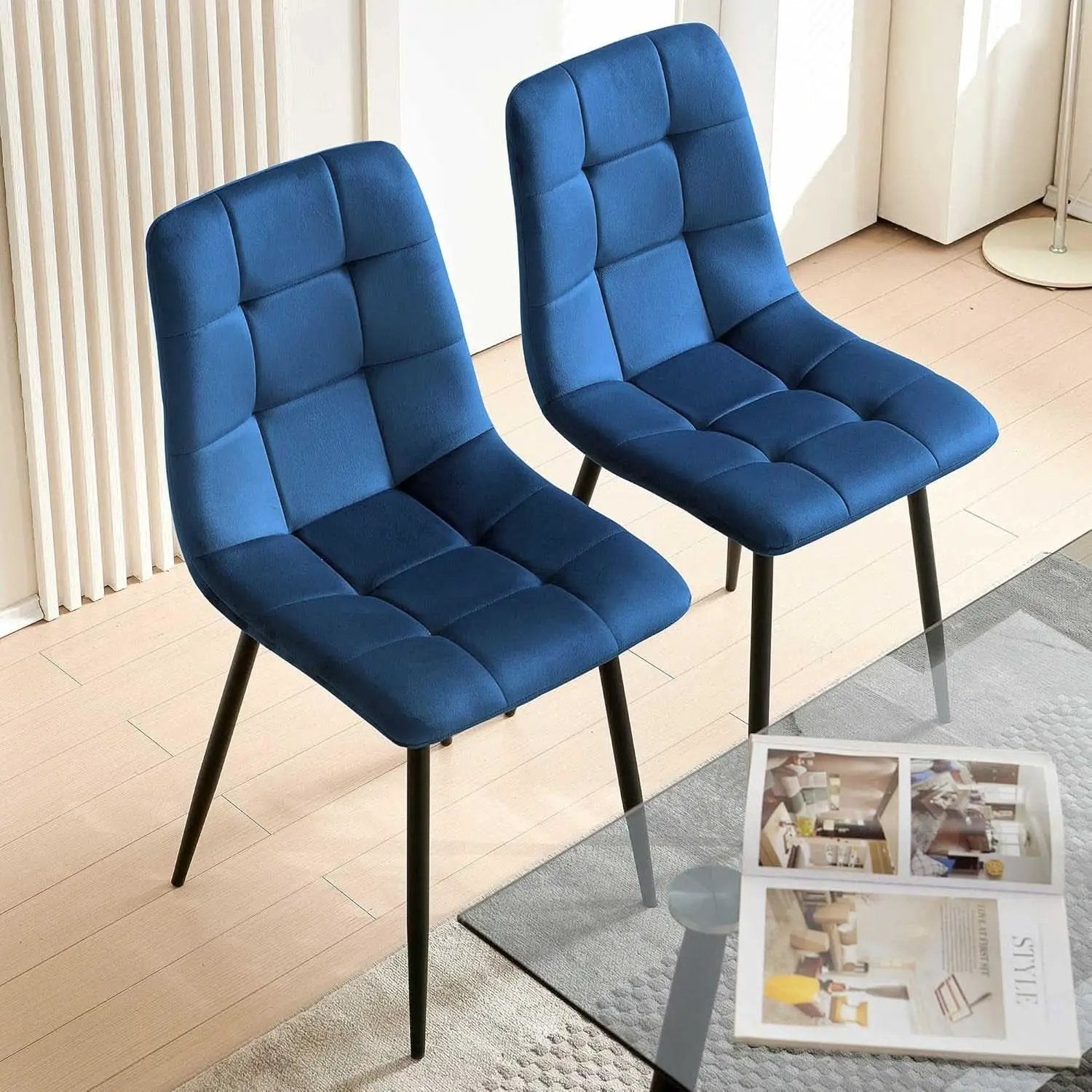 Navy Blue Velvet Dining Chairs Set of 4 Armless Tufted from PriceLows™