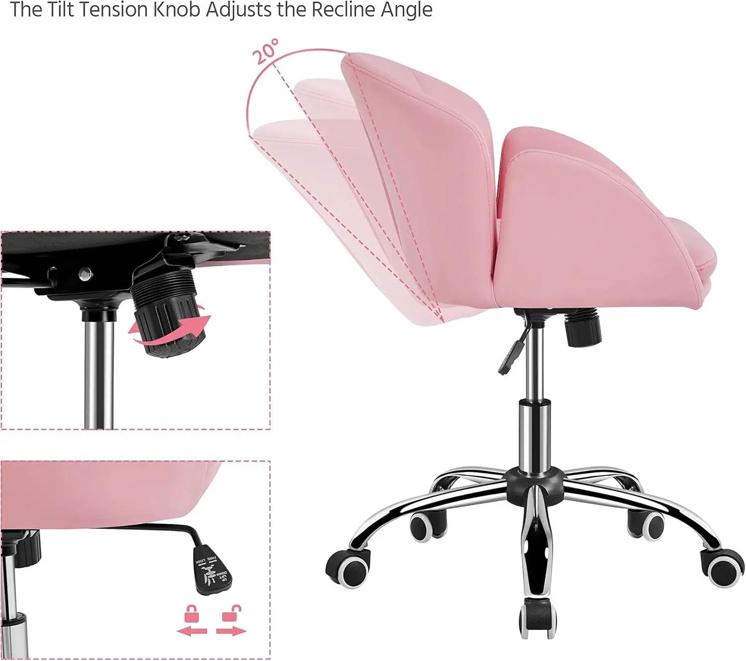 Pink Petal Desk Chair Swivel Upholstered Office Chair from PriceLows™