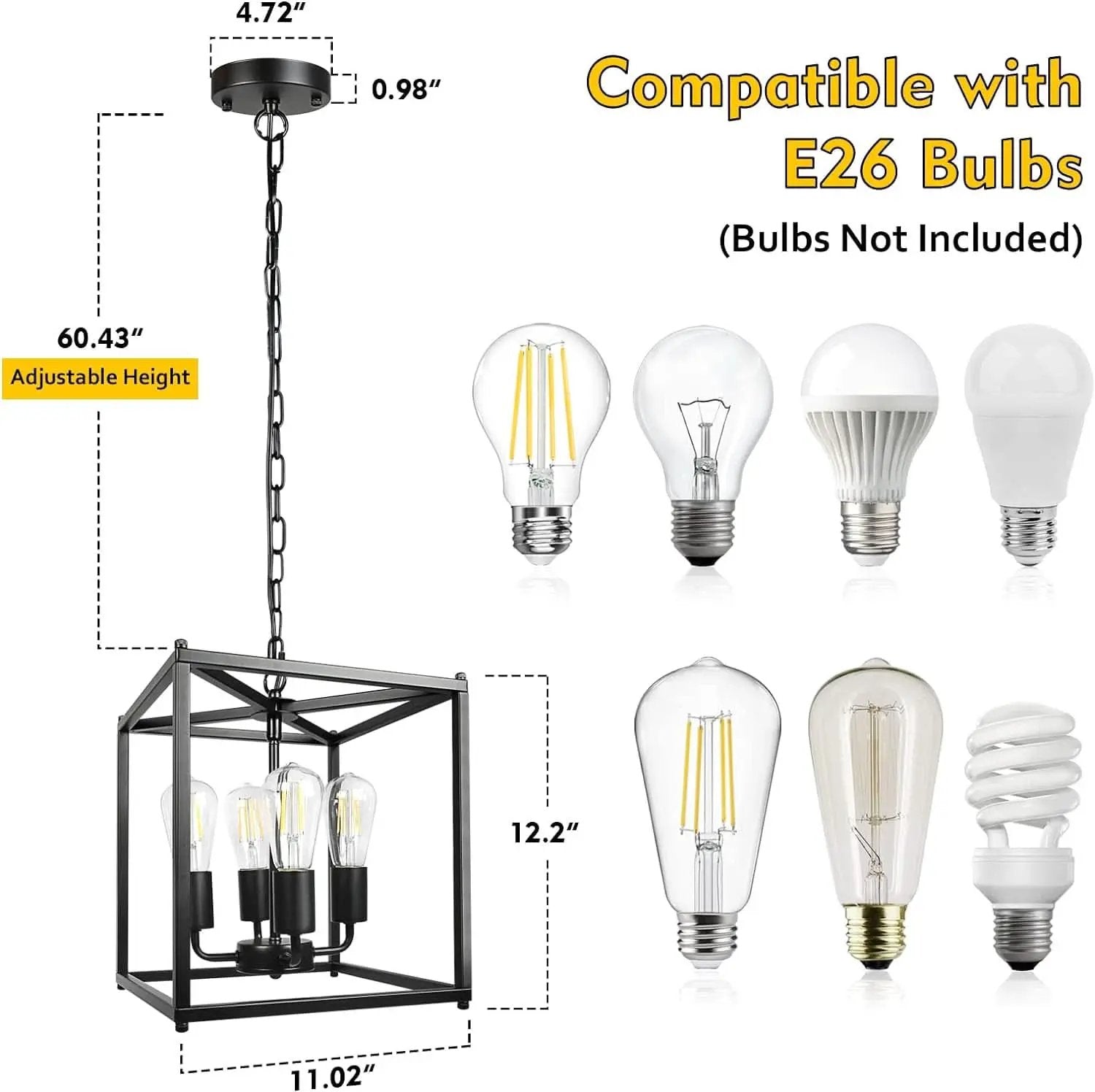 Black Farmhouse 4 Light Chandelier Pendant Light Adjustable from PriceLows™