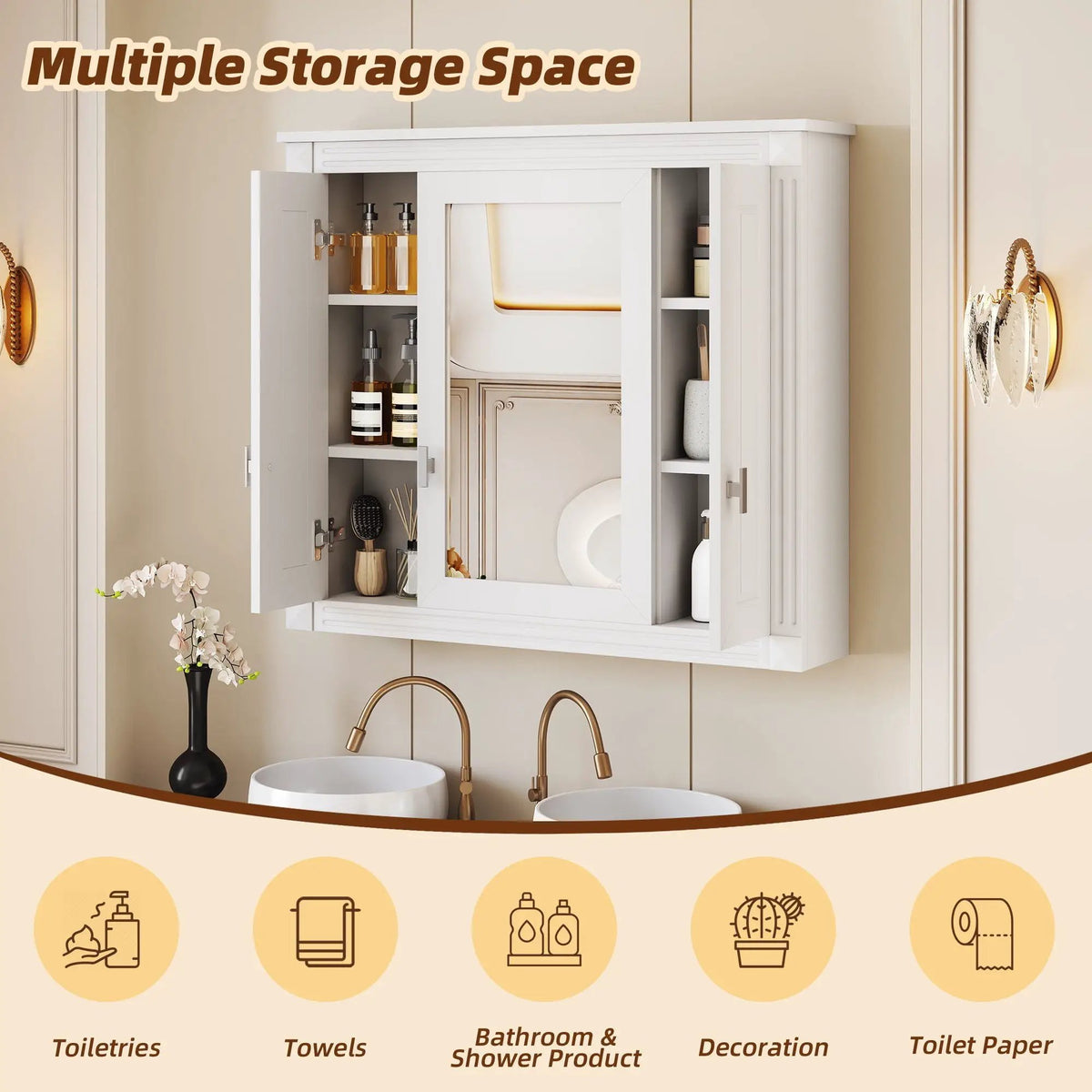 Wall Mounted Bathroom Cabinet | Mirror | 5 Shelves | Rectangular Design