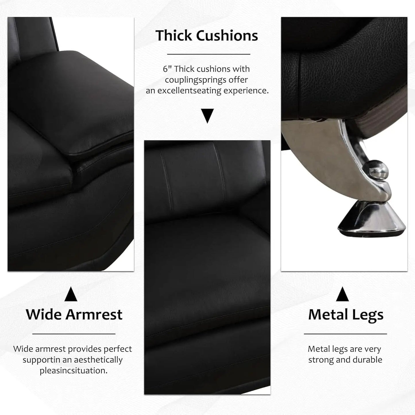 3 Piece Black Sofa Set Modern Living Room Couch Set Sofa Loveseat Chair For Home Decor from PriceLows™
