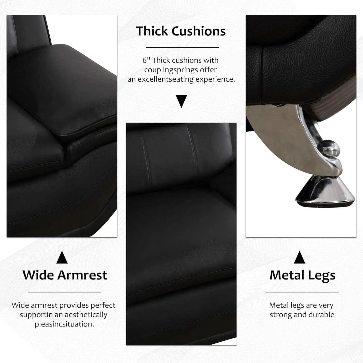 3 Piece Black Sofa Set Modern Living Room Couch Set Sofa Loveseat Chair For Home Decor from PriceLows™