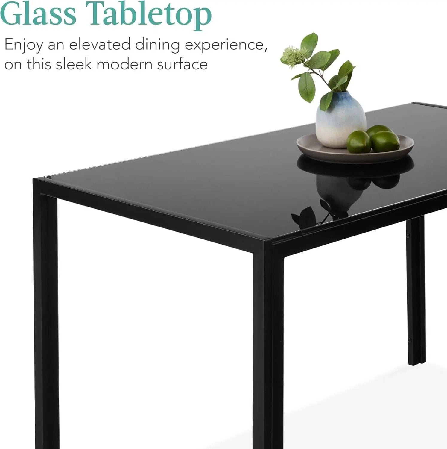 Tempered Glass Ultra Lux Countertop Dining Table Set Black 51 Inch from PriceLows™