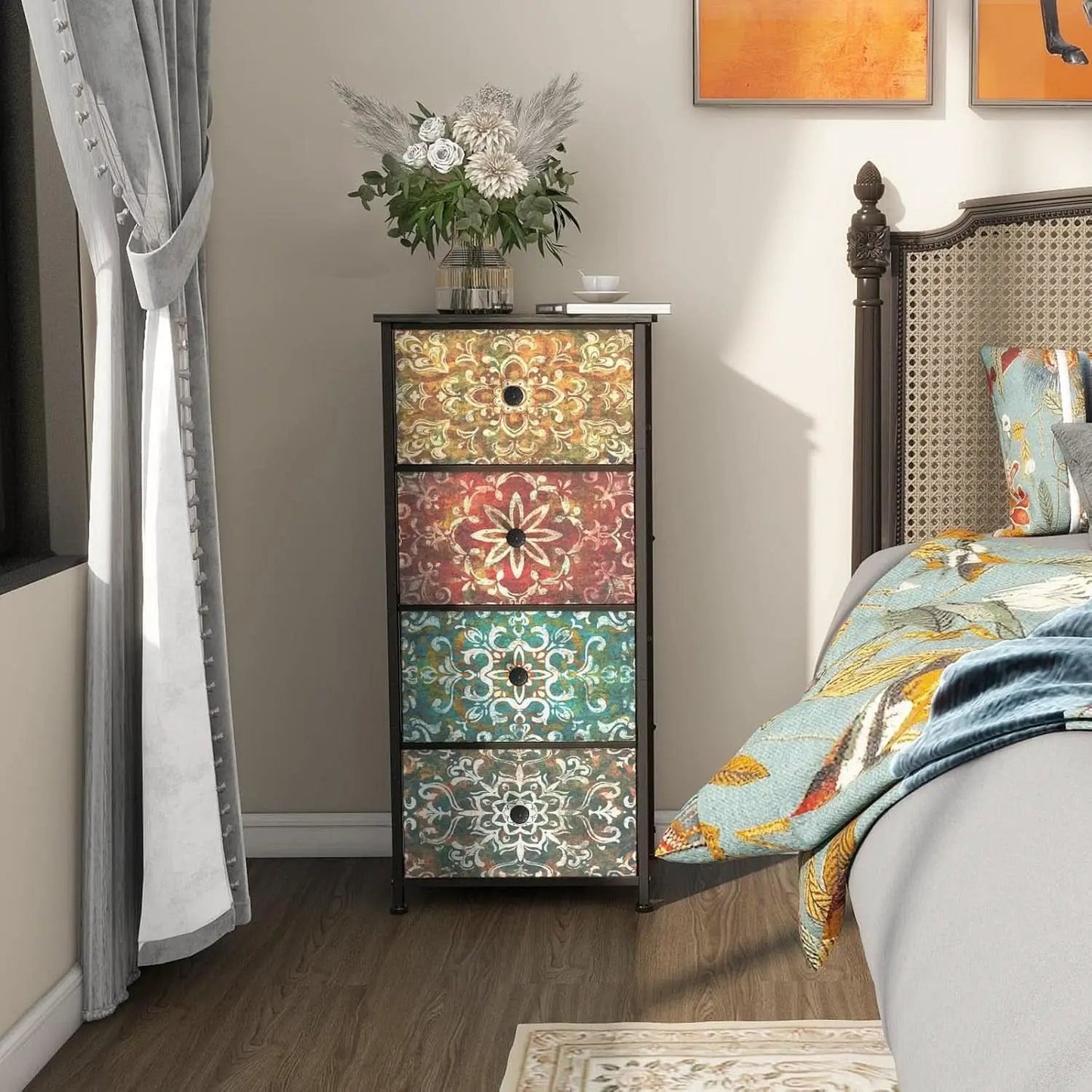 Mandala Fabric Drawers Dresser Narrow Chest Space Saving Bedroom from PriceLows™