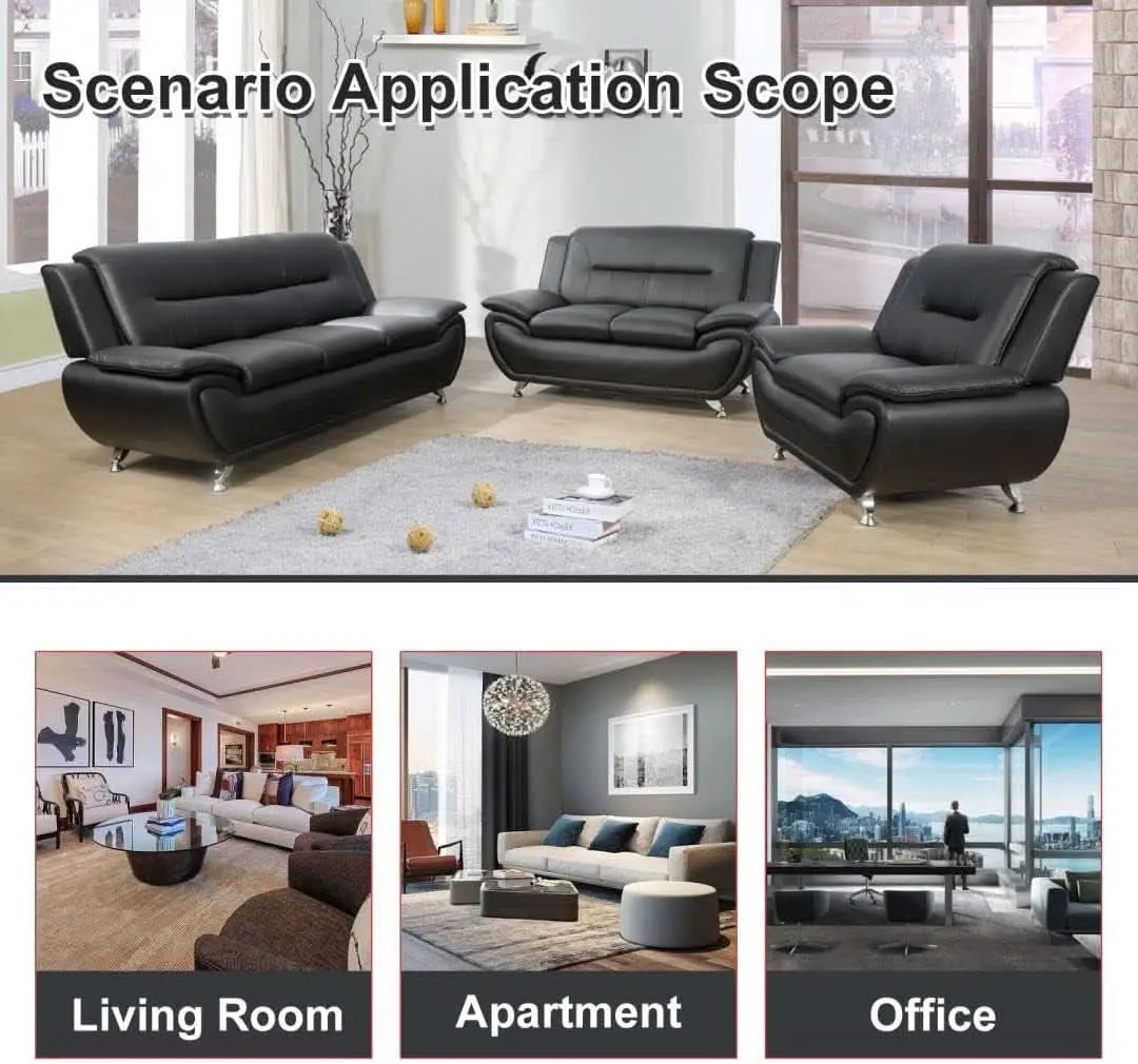 3 Piece Black Sofa Set Modern Living Room Couch Set Sofa Loveseat Chair For Home Decor from PriceLows™
