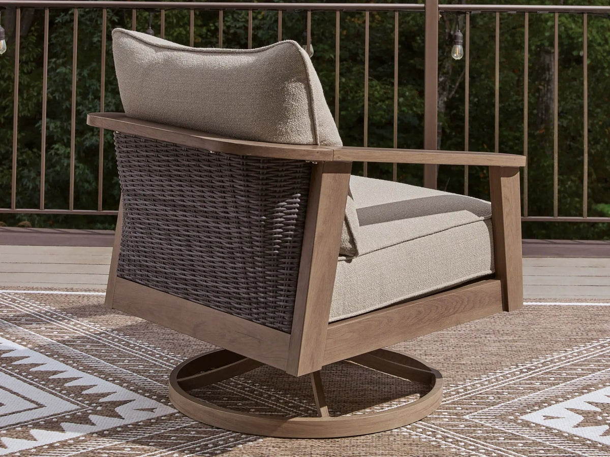 Harmony Headlands Swivel Lounge With Cushion Swivel Chair | 32.5 x 35.5 x 37.13 in | Polyester & Fabric | Natural / Gray