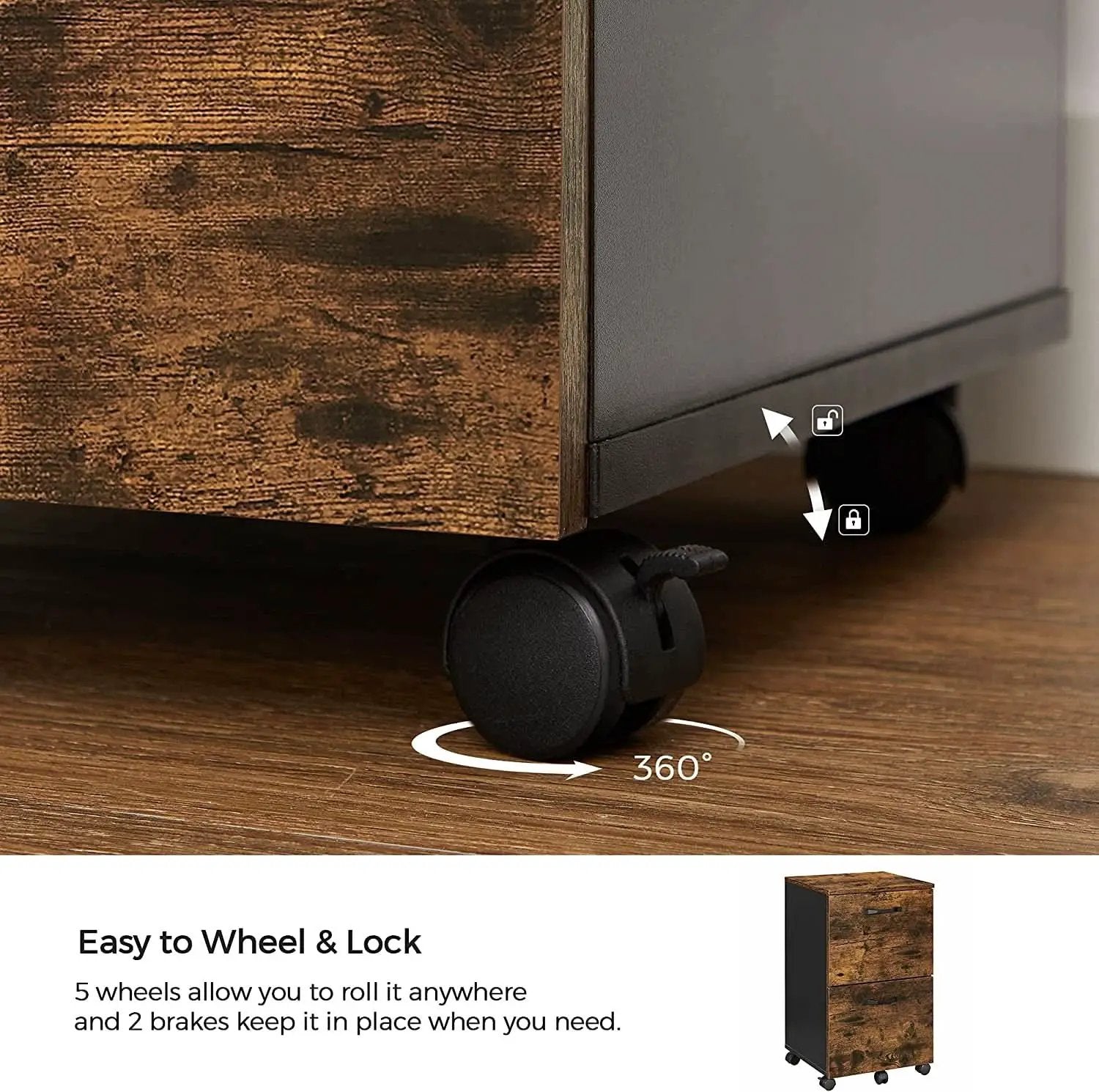 Two Drawer File Cabinet For Home Office Rolling Rustic Brown And Black Fits A4 And Letter Files from PriceLows™