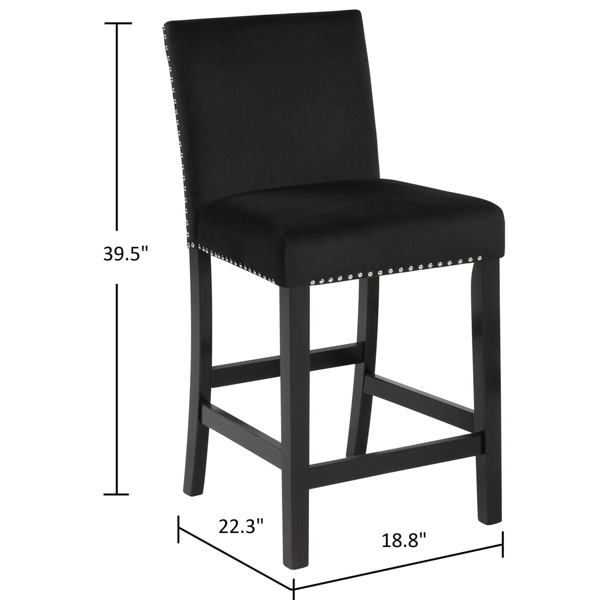 5 Piece Counter Height Dining Set With Table, Tufted Nail Head Chairs - | 5-Piece Set | Solid Wood & Faux Marble | Black