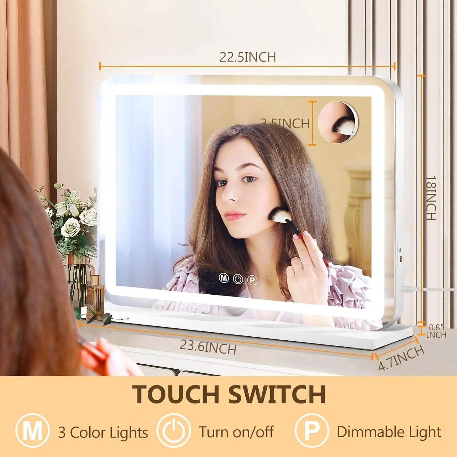 23x18 Inch Vanity Mirror With LED Three Color Dimmable Lights from PriceLows™