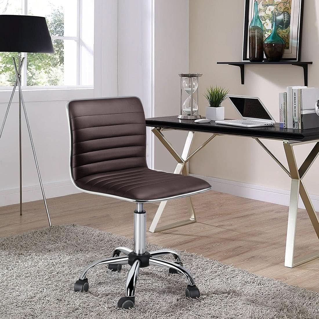 Brown Armless Office Chair With Adjustable Height For Desk from PriceLows™