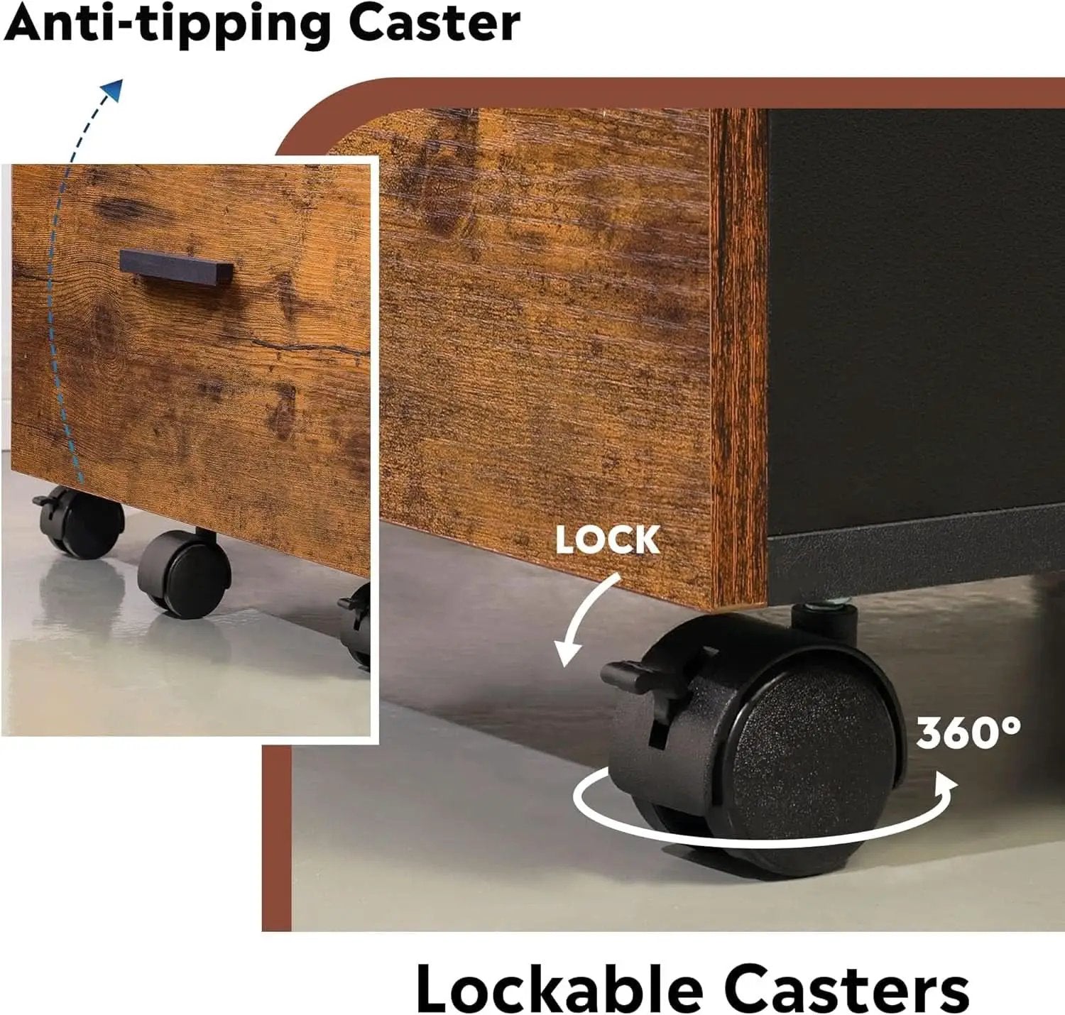 3 Drawer Lockable Rolling File Cabinet In Rustic Brown Fits Letter And A4 Size For Home Office from PriceLows™
