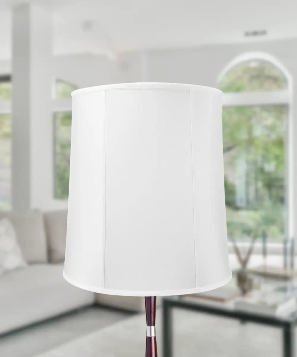 Tall Drum Lampshade | White Shantung Fabric | 16X18X19 Inches