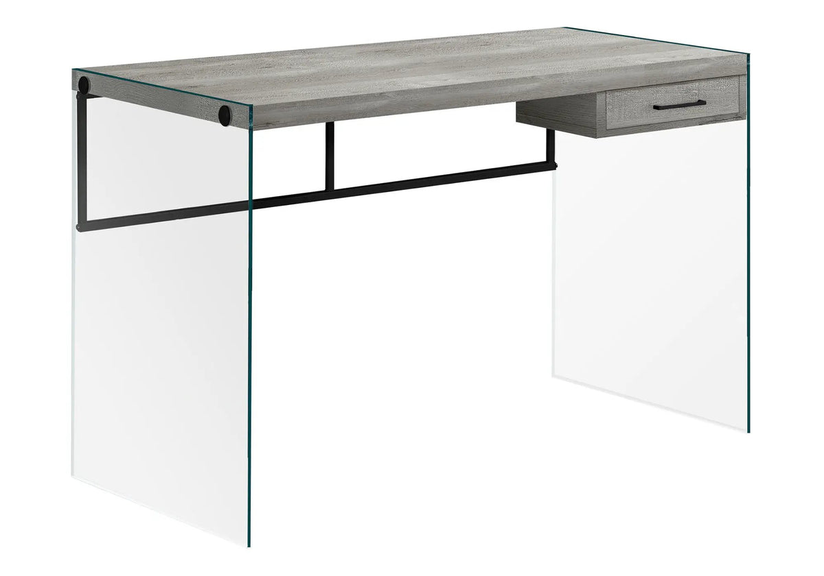 Contemporary Computer Desk | Tempered Glass Frame | Storage Drawers | 48 Inch Length