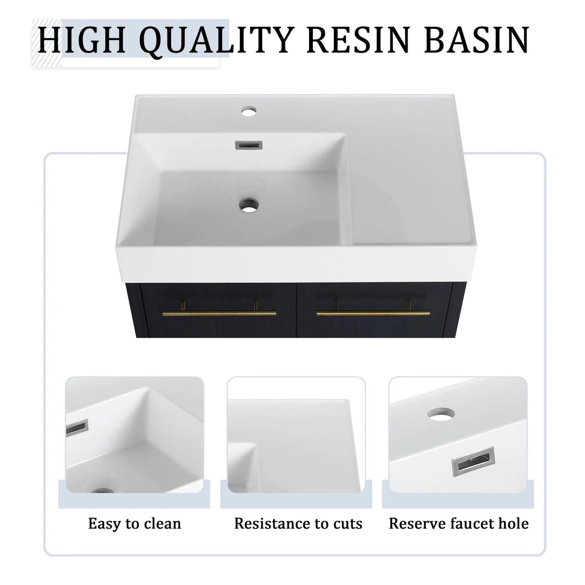 Modern Wall Mounted Bathroom Vanity With Resin Sink And Storage Rack | 2 Pieces | Stainless Steel & Plywood | Bathroom