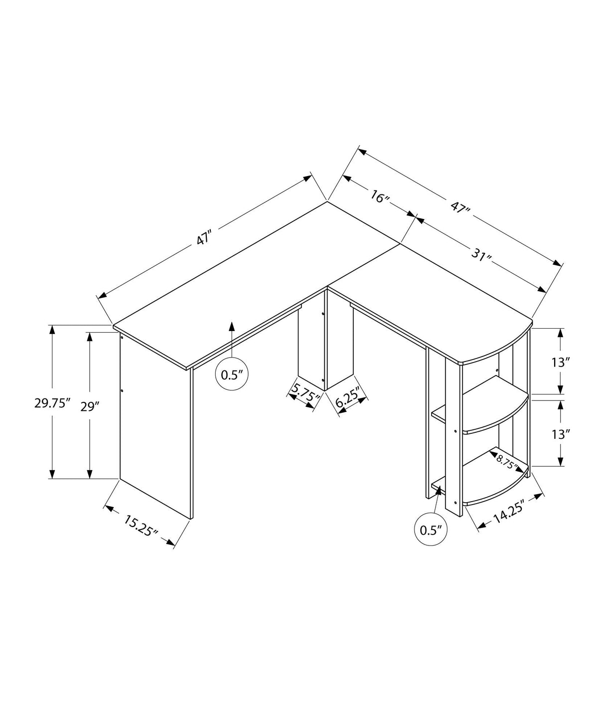 Wood-Look L-Shaped Desk | 47 Inch Width | Open And Closed Right Storage | Space Efficient Corner Design