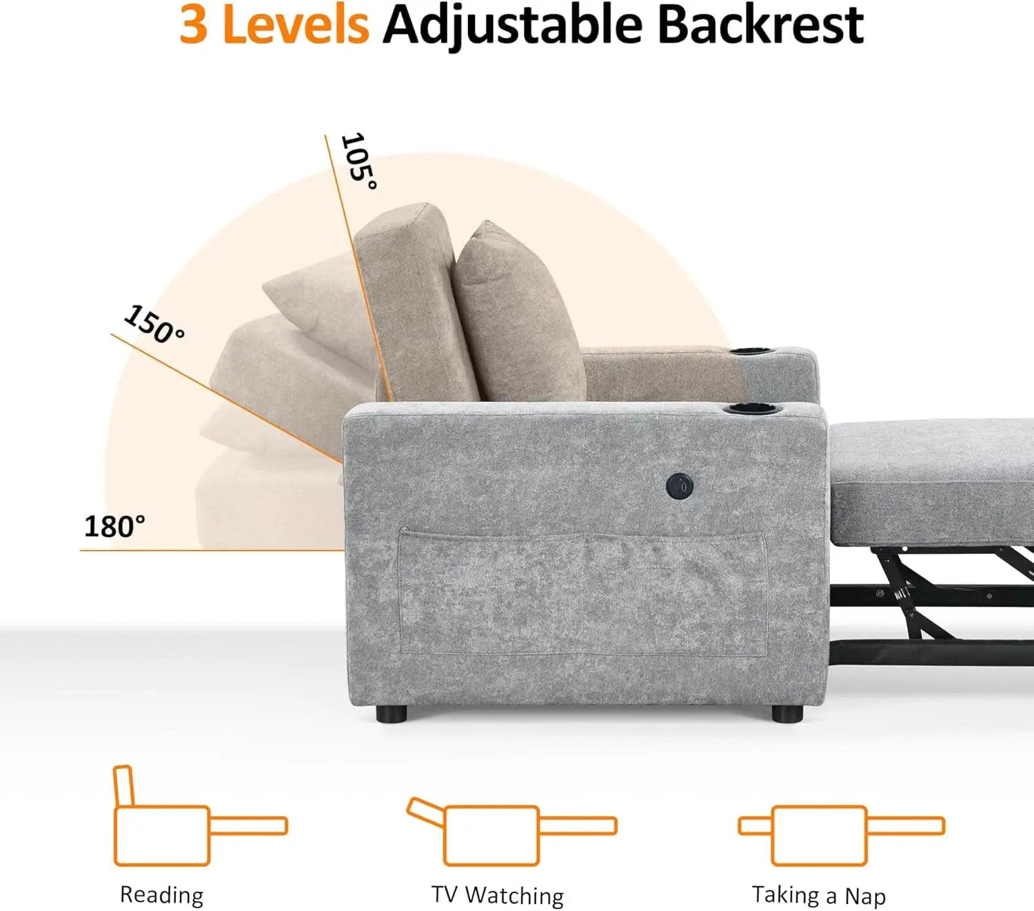 Convertible Sleeper Chair Bed With Linen Upholstery from PriceLows™
