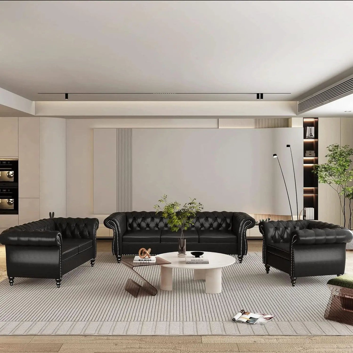 3 Piece Living Room Sectional Sofa Set Black Modern from PriceLows™